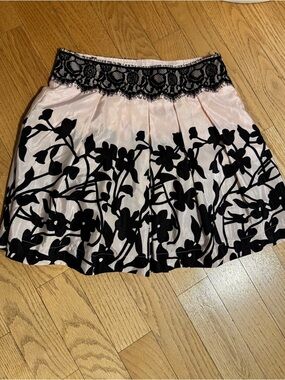 Pink Floral Circle Skirt with Black Lace Waistband